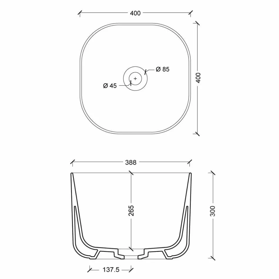 Umyvadlo v moderním designu keramických hvězda náměstí 40x40 cm Viadurini