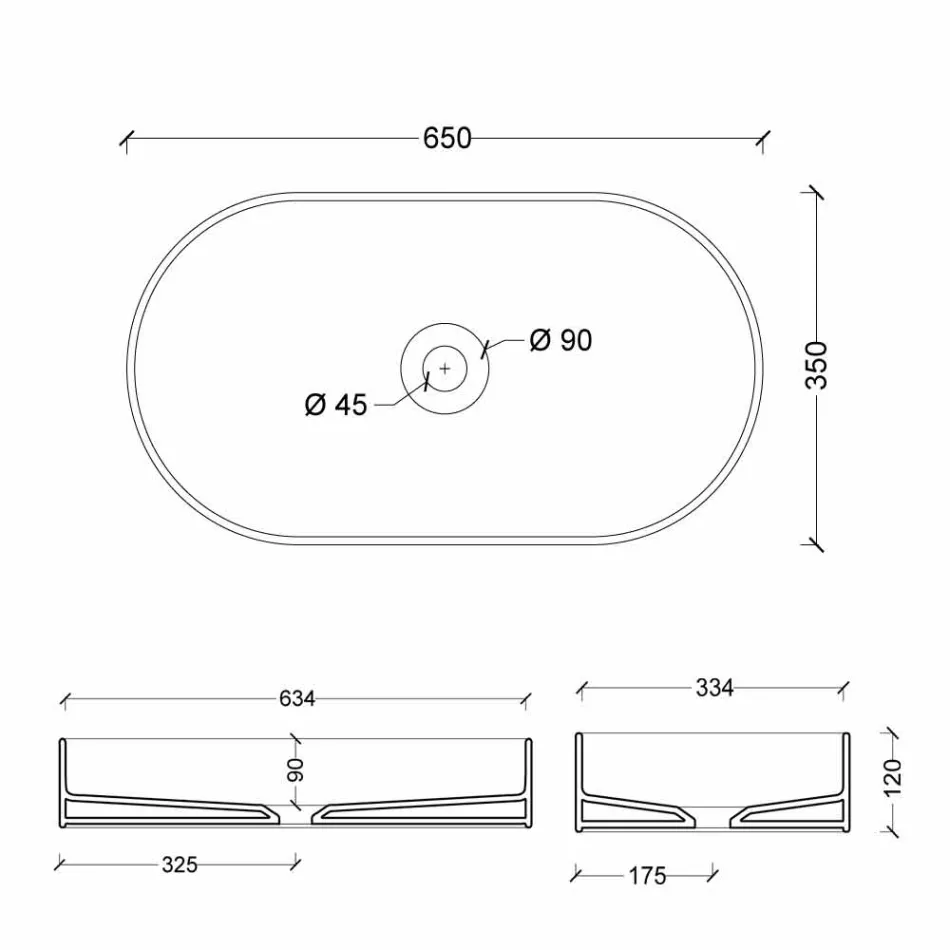 Umyvadlo v moderním designu keramických Slunce také Itálie 65x35 cm Viadurini