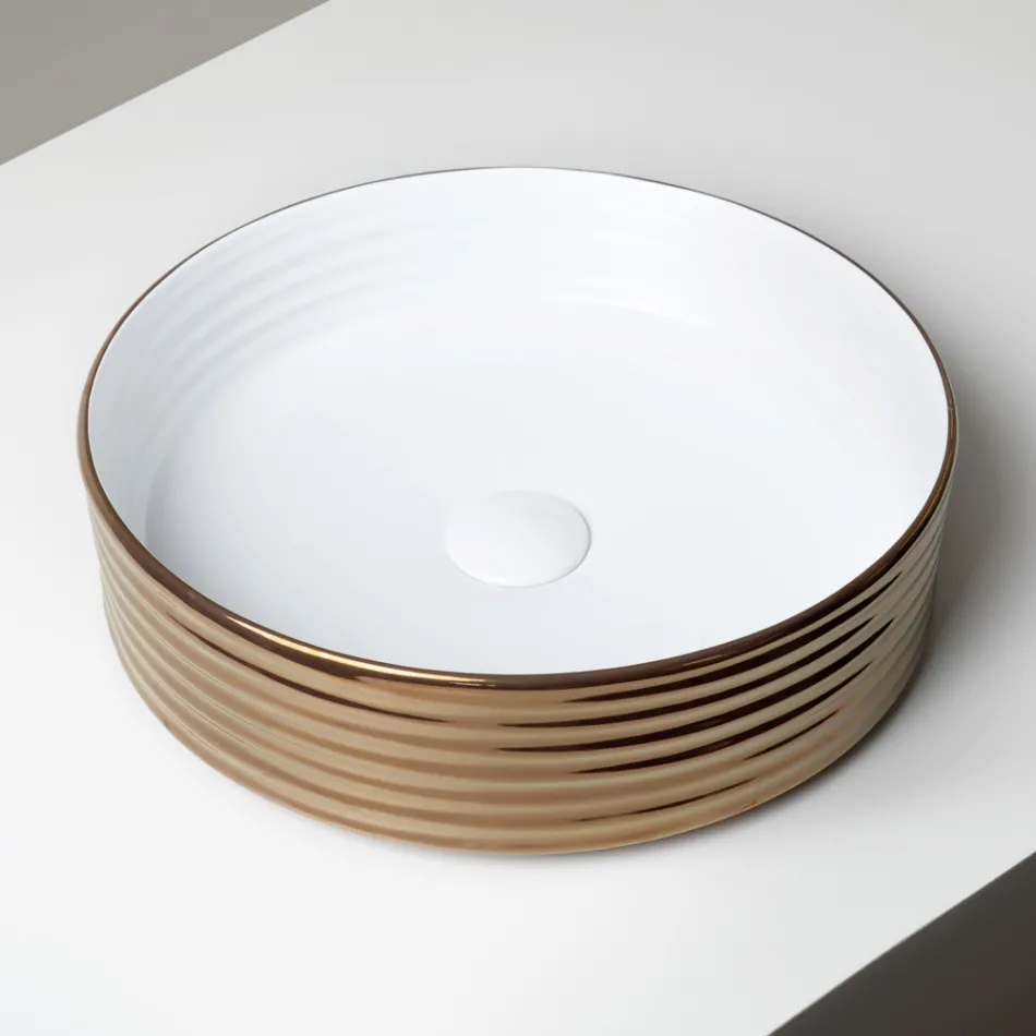 Umyvadlo na desku z vlnitého porcelánového kameniva vyrobeného v Itálii - Vibrazione Viadurini