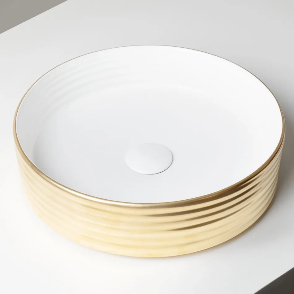 Umyvadlo na desku z vlnitého porcelánového kameniva vyrobeného v Itálii - Vibrazione Viadurini