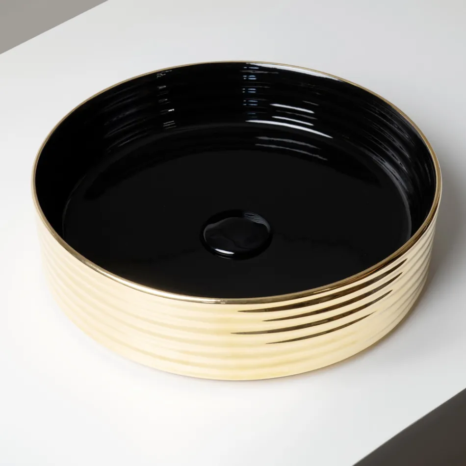 Umyvadlo na desku z vlnitého porcelánového kameniva vyrobeného v Itálii - Vibrazione Viadurini