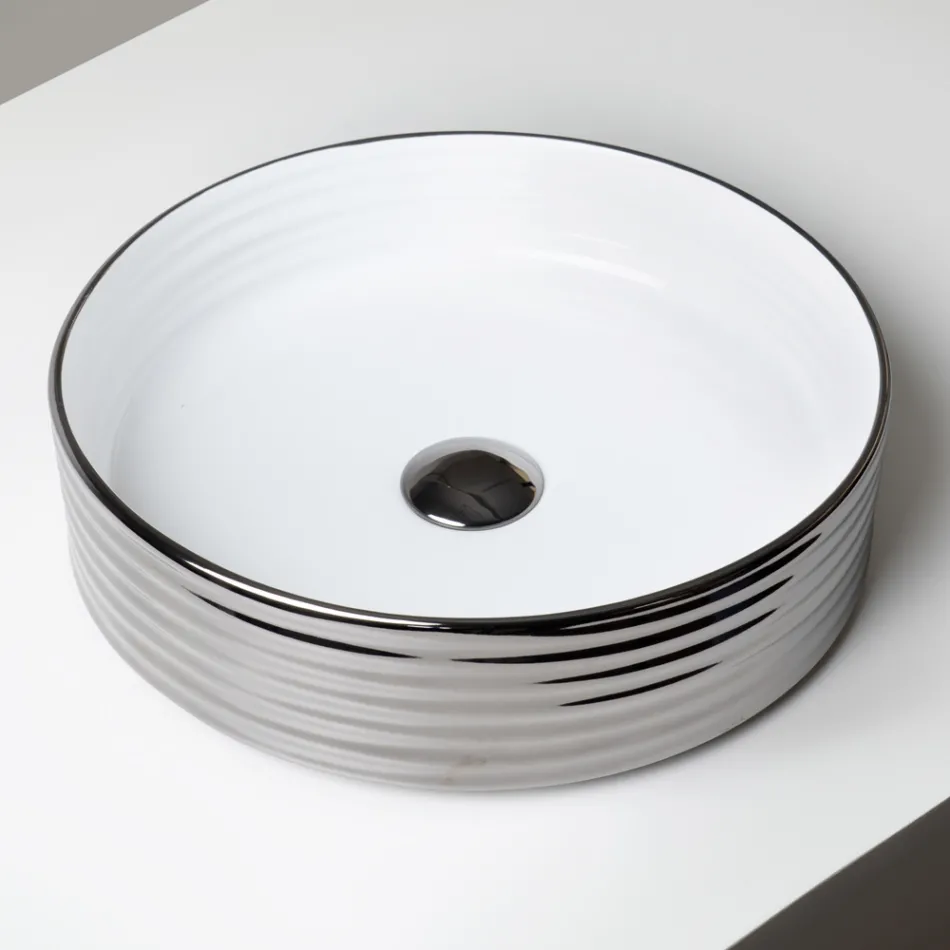 Umyvadlo na desku z vlnitého porcelánového kameniva vyrobeného v Itálii - Vibrazione Viadurini