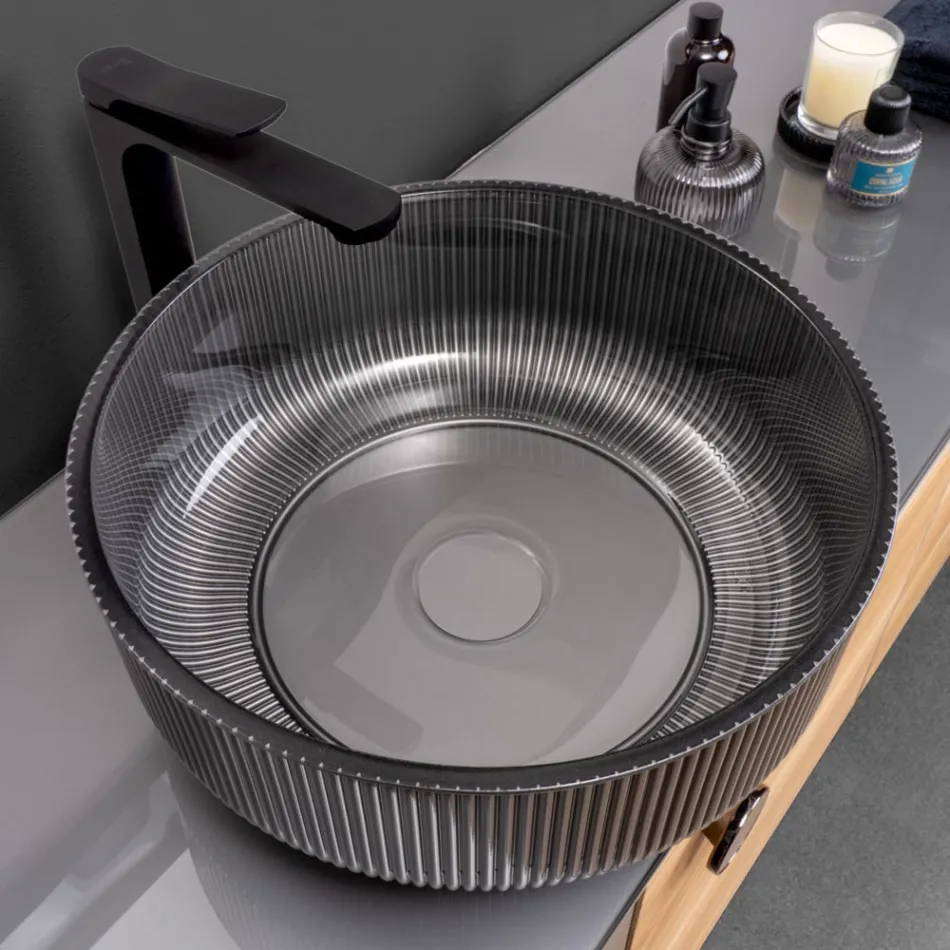 Umyvadlo na pracovní desku z benátského skla s pryskyřičným povlakem a barvou - Excelsior Viadurini