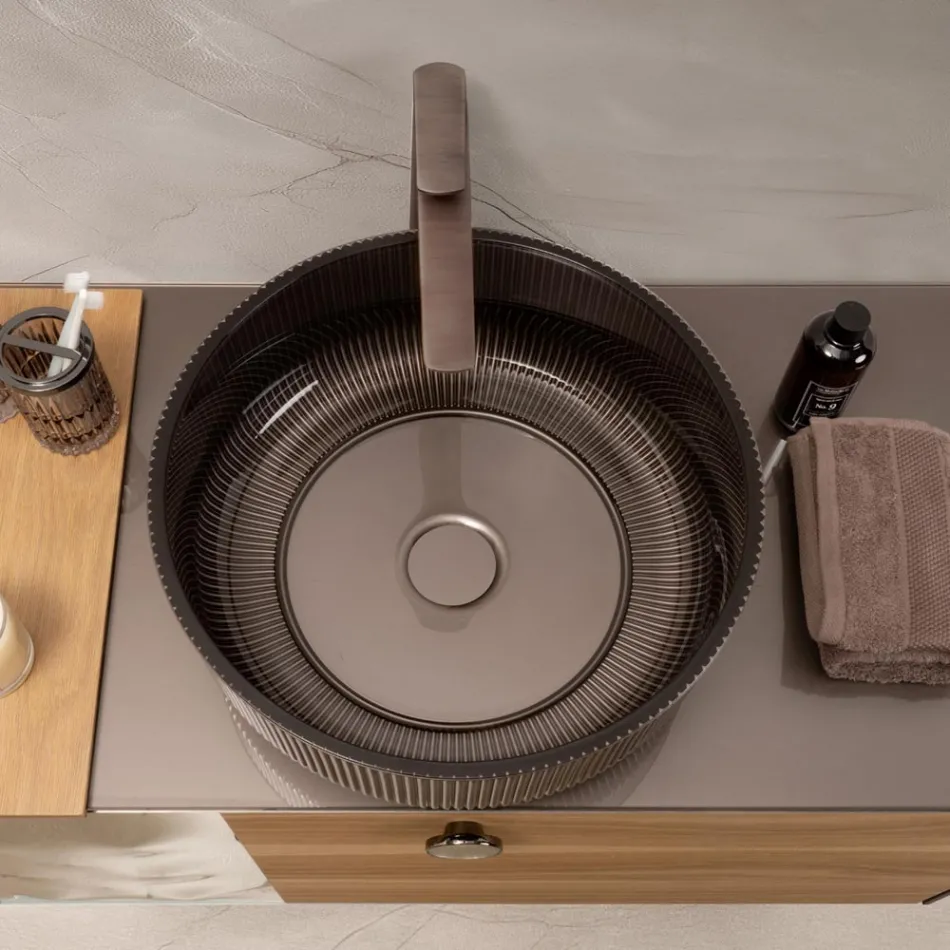 Umyvadlo na pracovní desku z benátského skla s pryskyřičným povlakem a barvou - Excelsior Viadurini