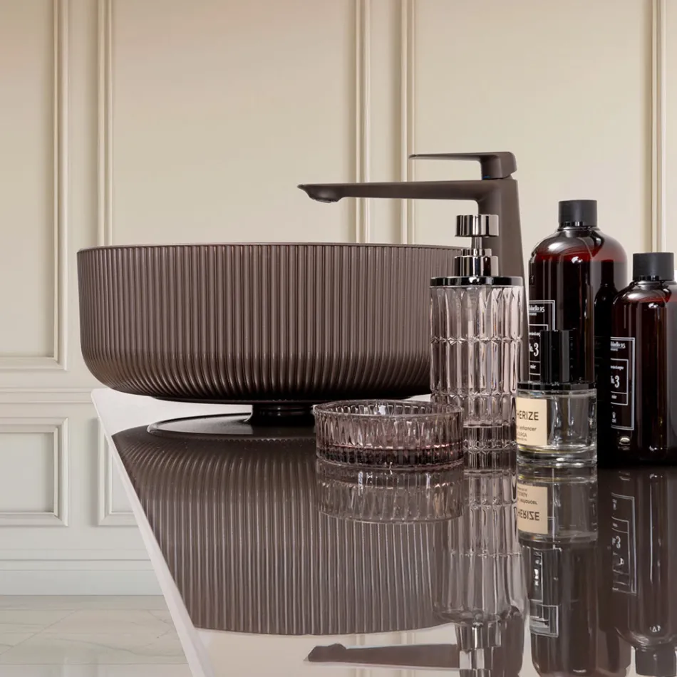 Umyvadlo na pracovní desku z benátského skla s pryskyřičným povlakem a barvou - Excelsior Viadurini