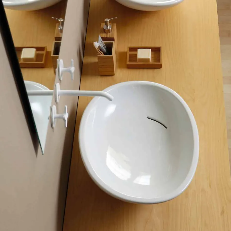 Designové šikmé keramické umyvadlo vyrobené v Itálii Lesklý Viadurini