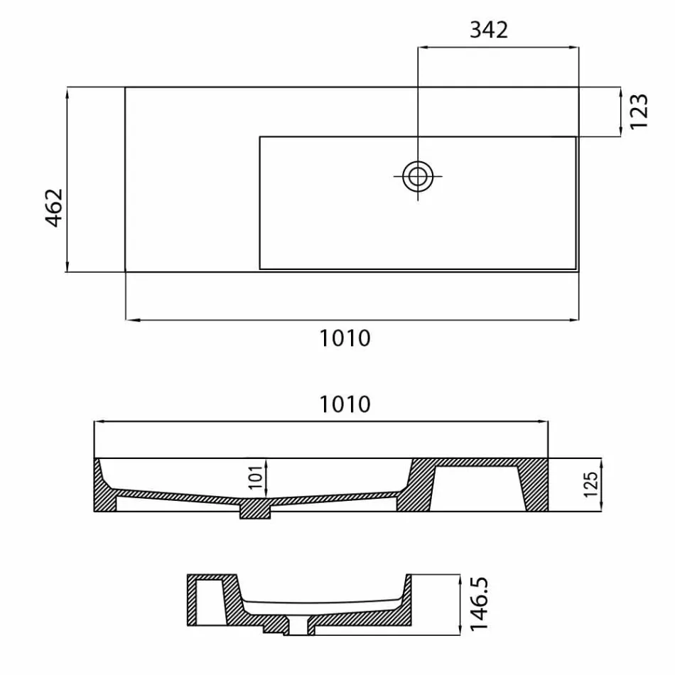 Pravý umyvadlo na desku nebo na stěnu s jednoduchým otvorem v keramice Leivi Viadurini