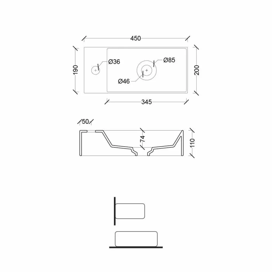 Obdélníkový keramický pultový umyvadlo vyrobené v Itálii - zákon Viadurini