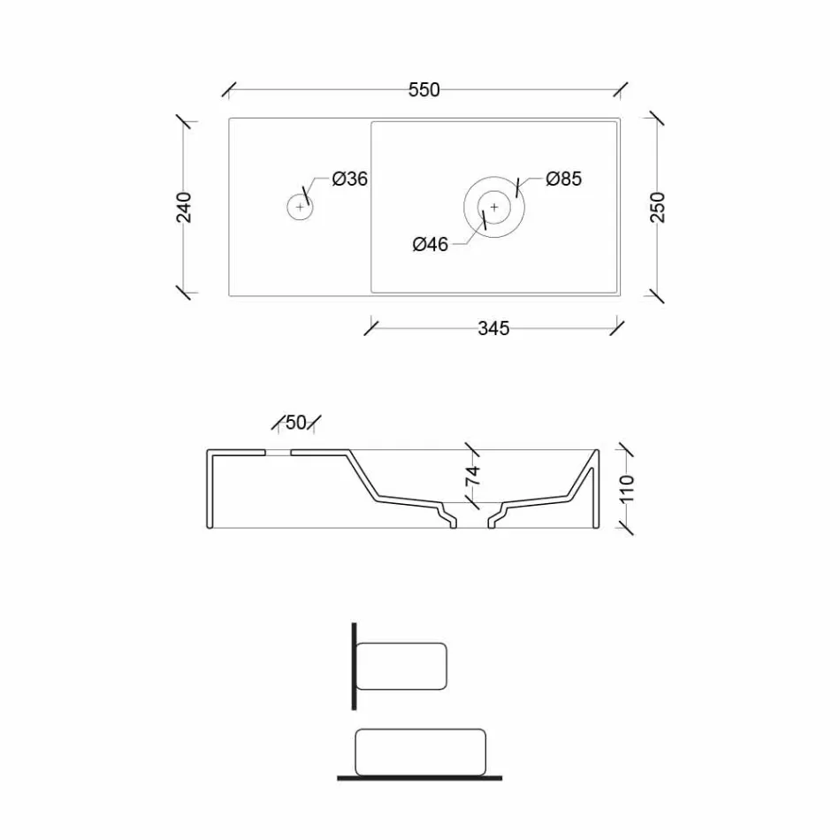 Obdélníkový keramický pultový umyvadlo vyrobené v Itálii - zákon Viadurini