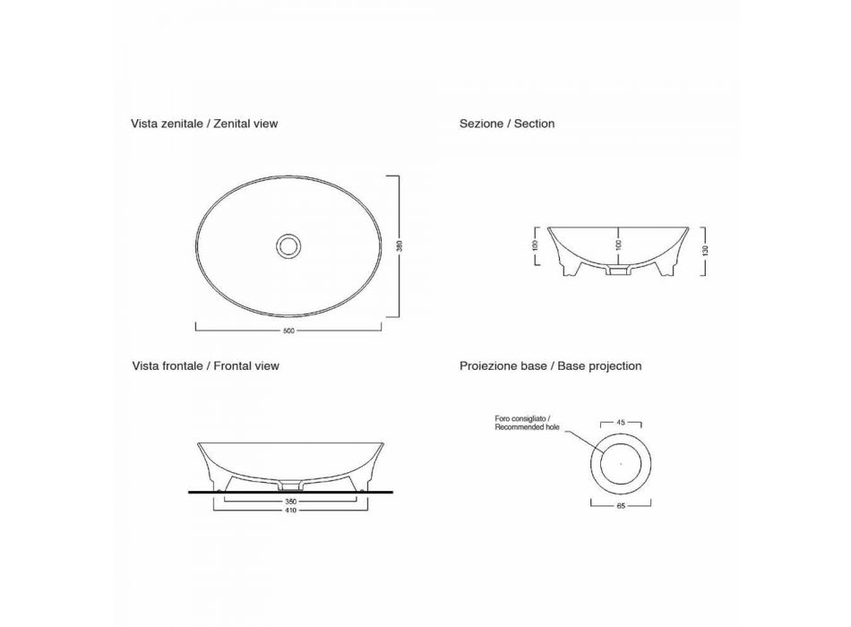 Deska oválná moderní design Keramické umyvadlo Vyrobeno v Itálii - Zarro Viadurini