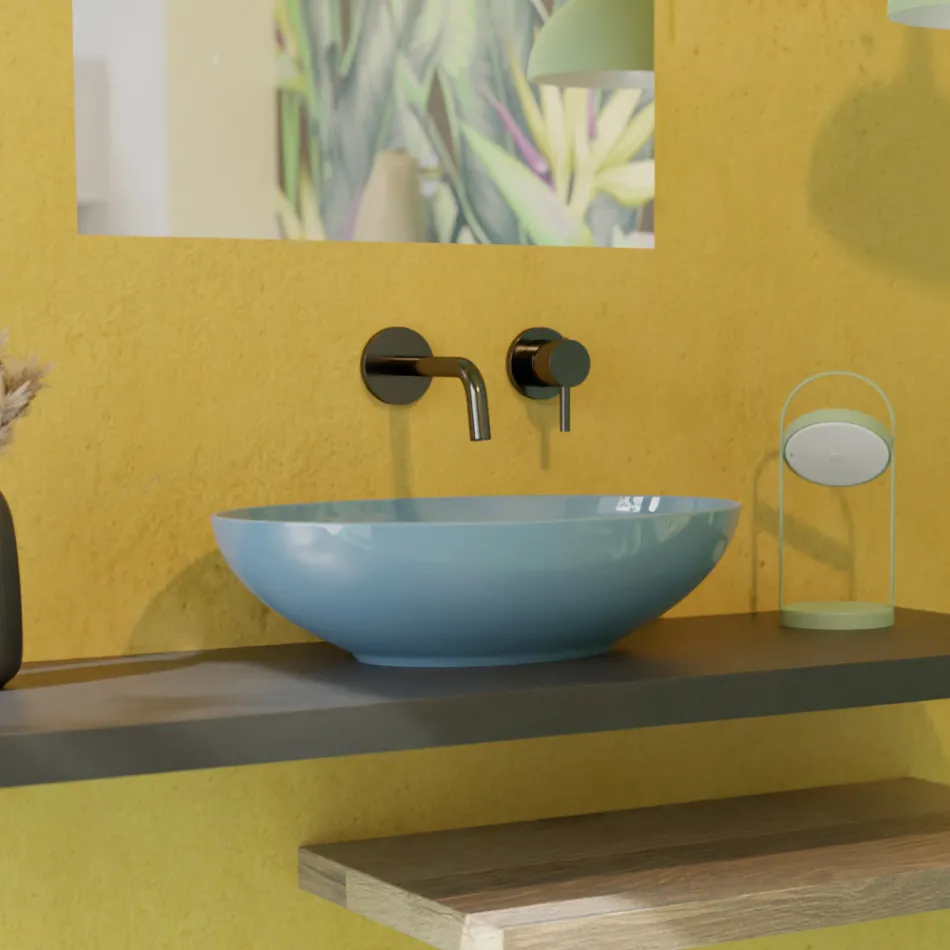 Oválné umyvadlo na desku z lesklé keramiky L 50 cm Made in Italy - Ferry Viadurini