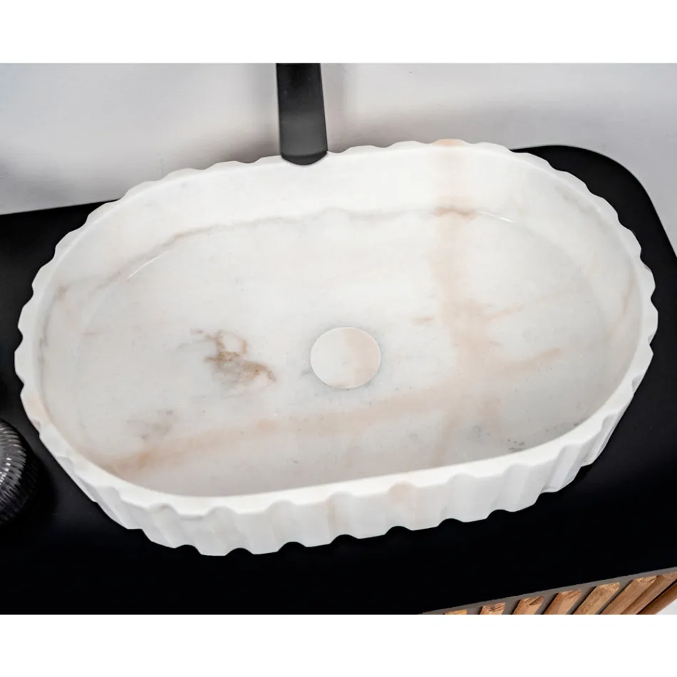 Oválné zápustné umyvadlo do koupelny z bílého mramoru - Cunzite Viadurini