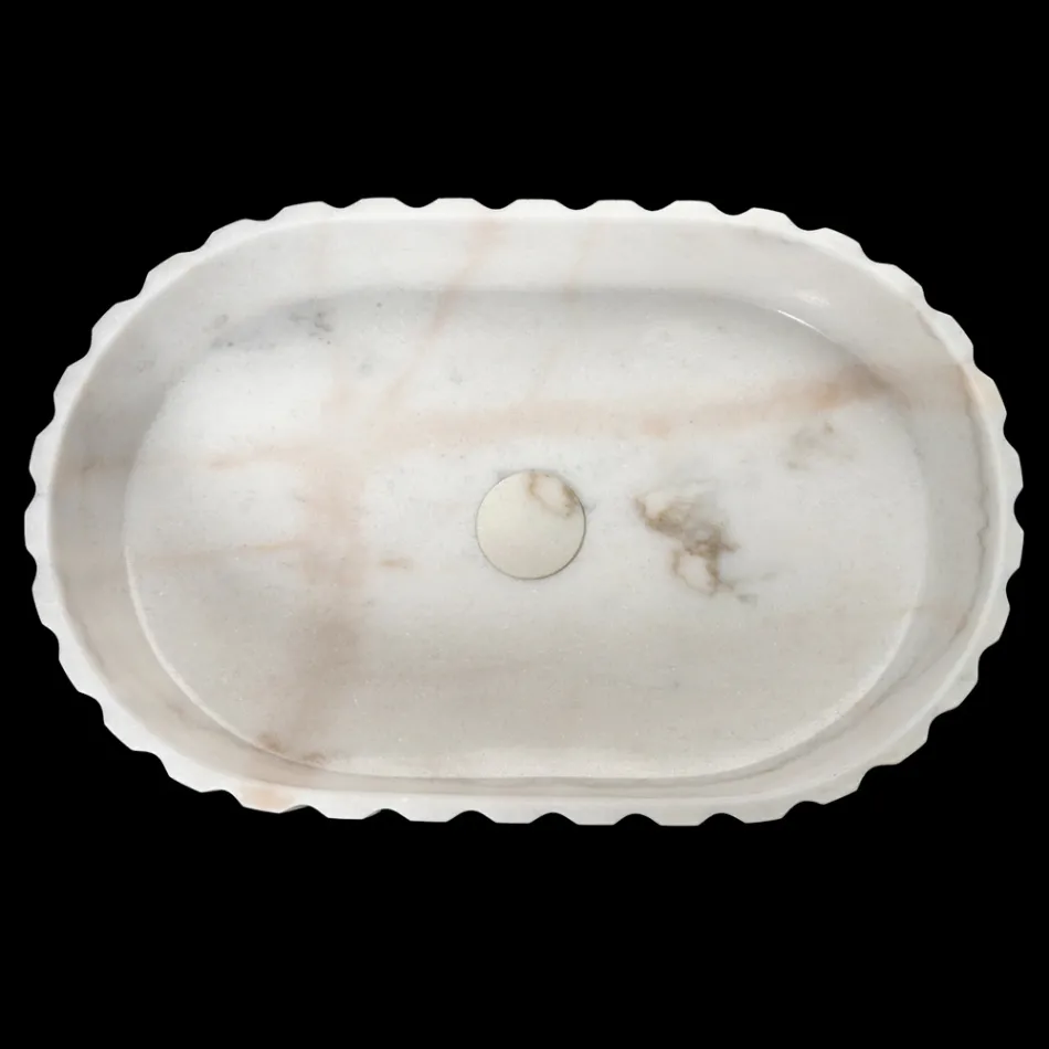Oválné zápustné umyvadlo do koupelny z bílého mramoru - Cunzite Viadurini