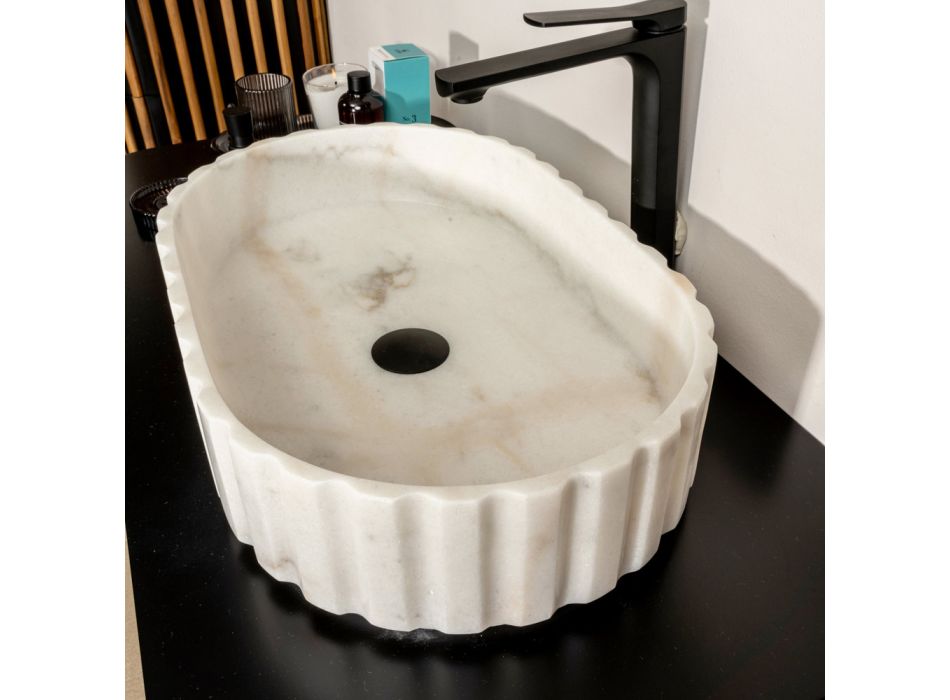 Oválné zápustné umyvadlo do koupelny z bílého mramoru - Cunzite Viadurini