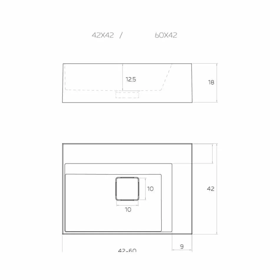 Čtvercové moderní umyvadlo na desku vyrobené v Itálii, Lavis Viadurini