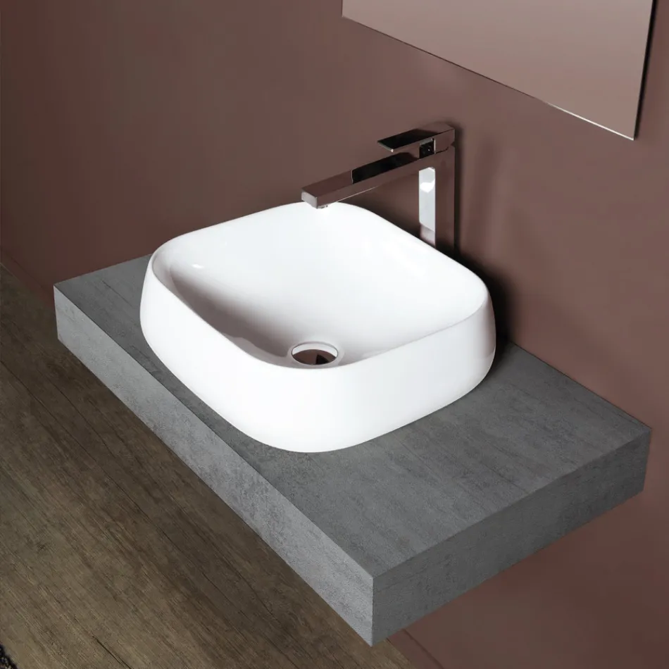 Moderní designové bílé keramické čtvercové umyvadlo na desku - Papavero Viadurini
