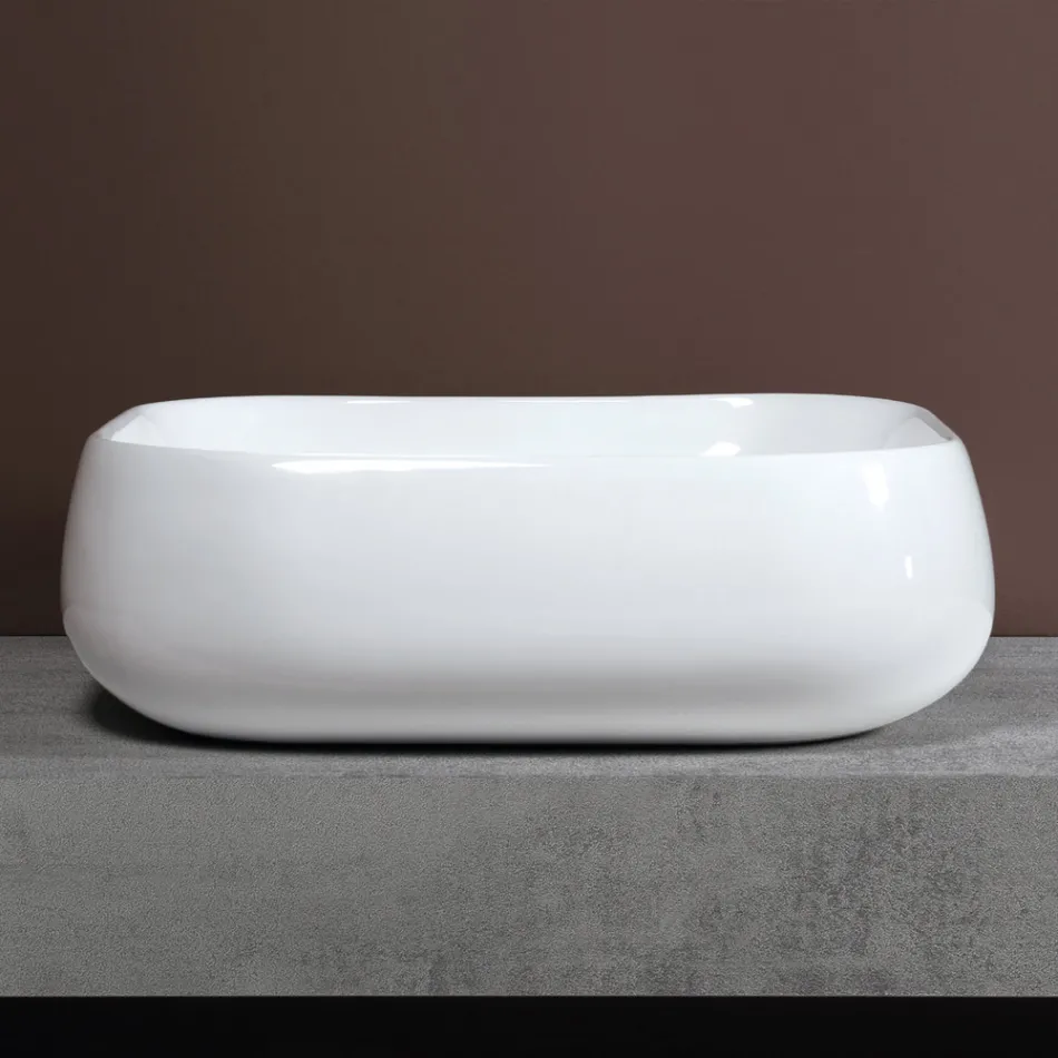 Moderní designové bílé keramické čtvercové umyvadlo na desku - Papavero Viadurini