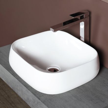 Moderní designové bílé keramické čtvercové umyvadlo na desku - Papavero Viadurini