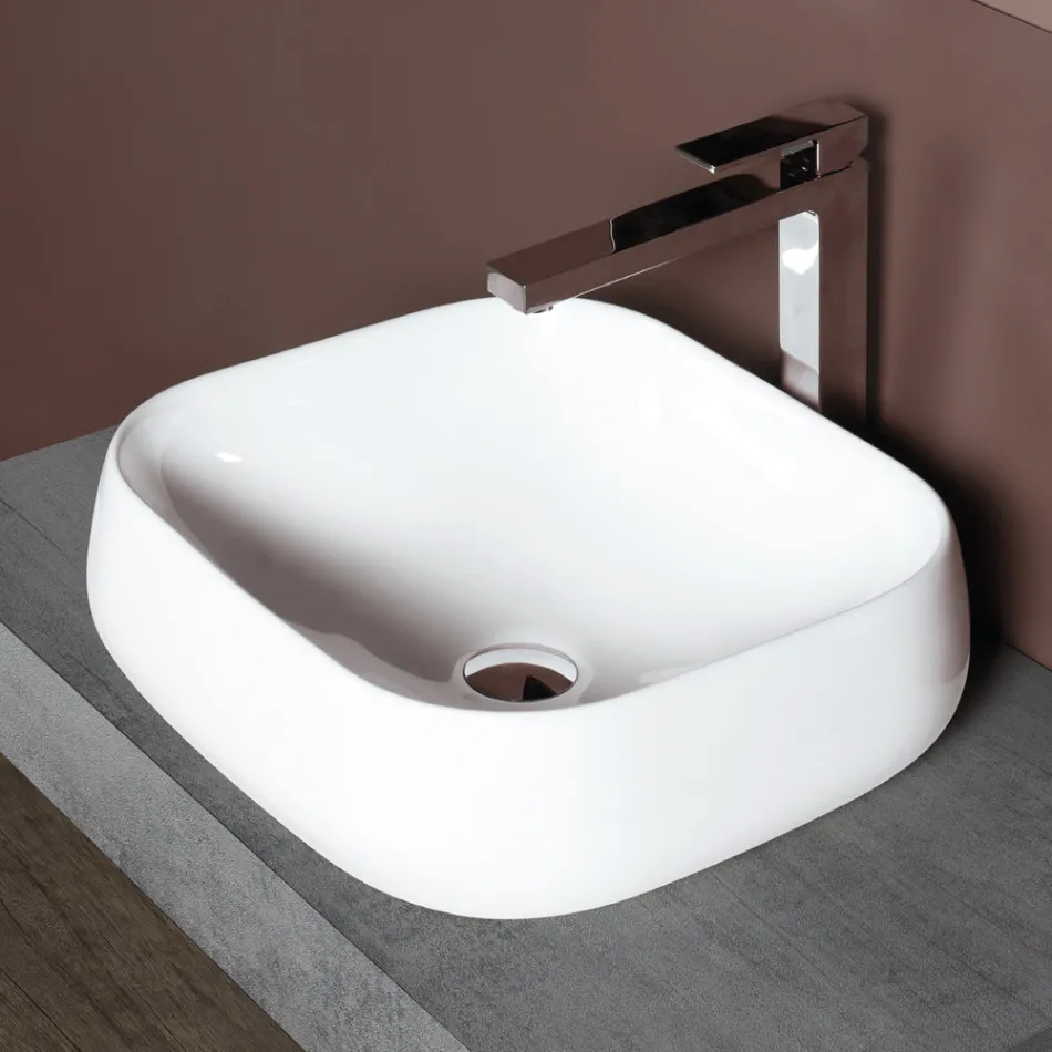 Moderní designové bílé keramické čtvercové umyvadlo na desku - Papavero Viadurini