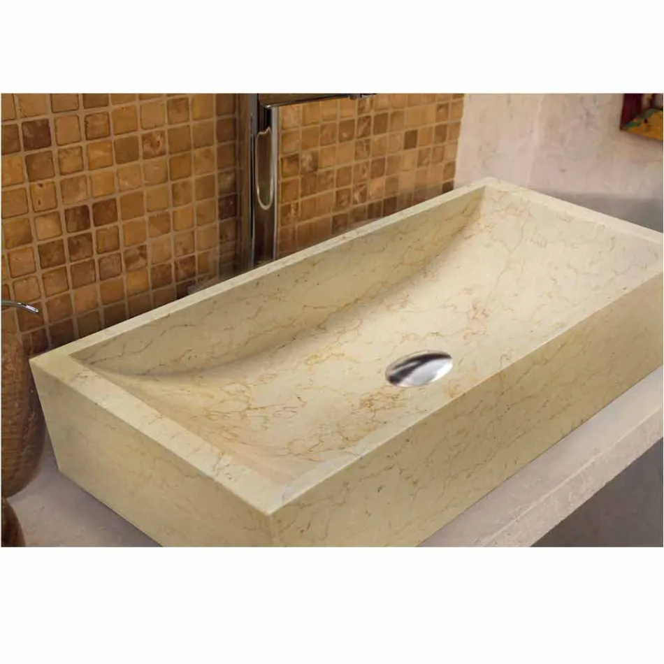 Podporující umyvadlo kamene Natural Beige Square Jakarta Viadurini