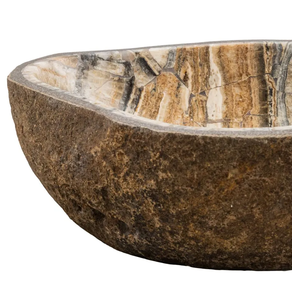 Umyvadlo na desku ručně vyrobené z říčního kamene, Palata Viadurini