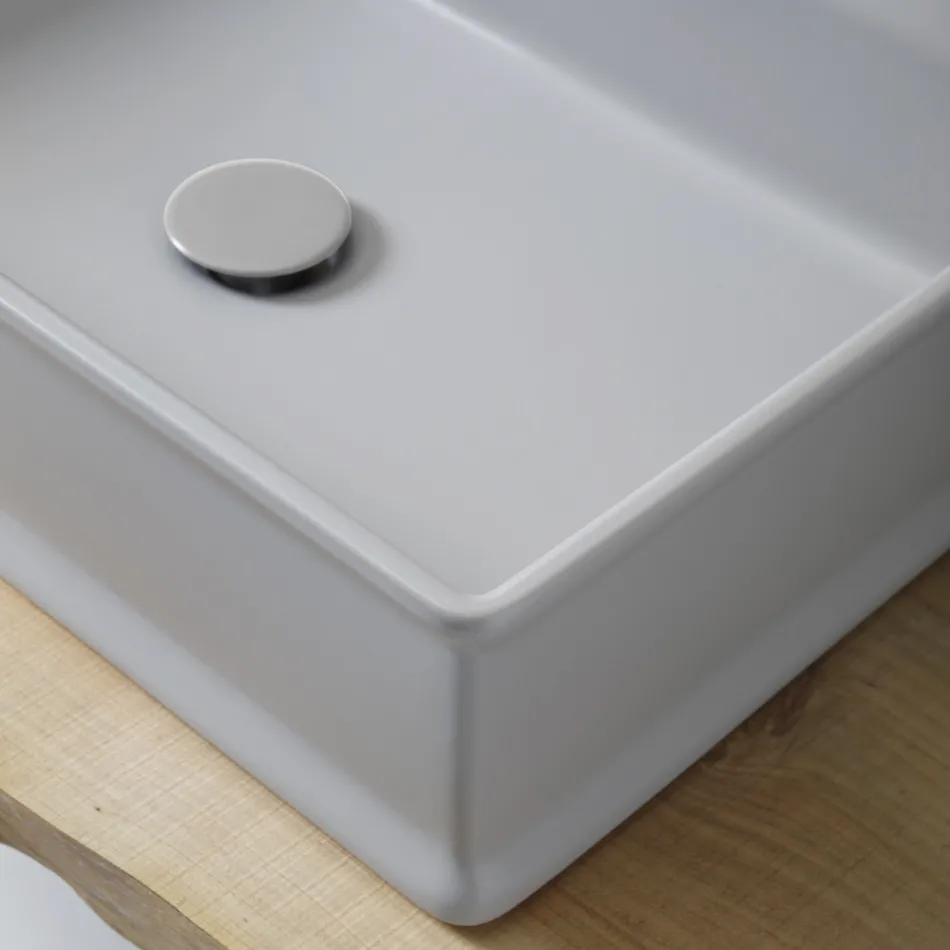 Obdélníkové umyvadlo na desku z matné keramiky vyrobené v Itálii - Debora Viadurini