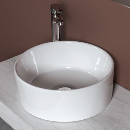 Kulaté umyvadlo na desku z bílé keramiky a moderního designu - Papavero Viadurini