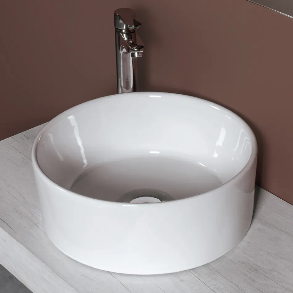 Kulaté umyvadlo na desku z bílé keramiky a moderního designu - Papavero Viadurini