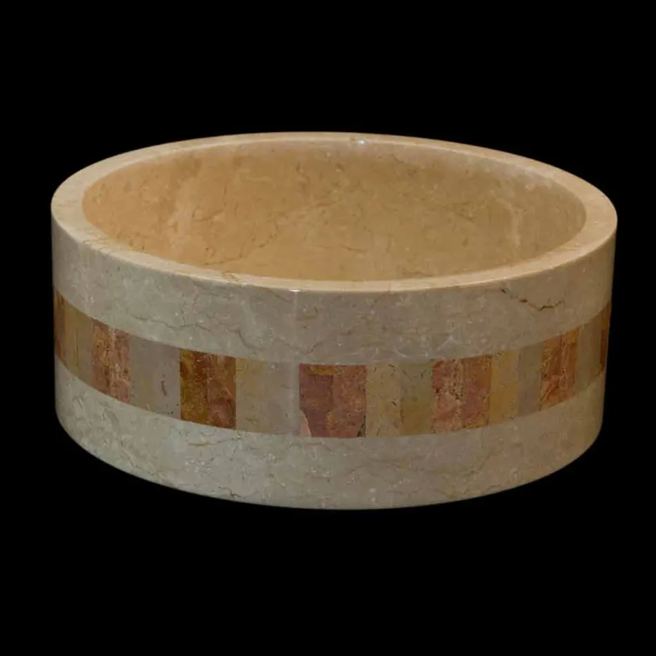 Kulatý umyvadlo z přírodního kamene z kulatého stolu, bílá Clio Viadurini