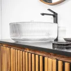 Kulaté umyvadlo na desku z benátského skla Plissè Made in Italy - Zirkon Viadurini