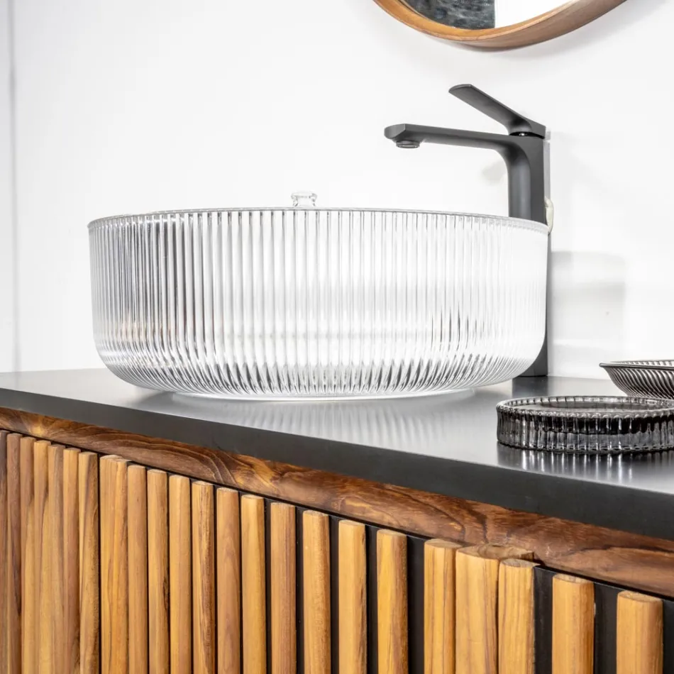 Kulaté umyvadlo na desku z benátského skla Plissè Made in Italy - Zirkon Viadurini