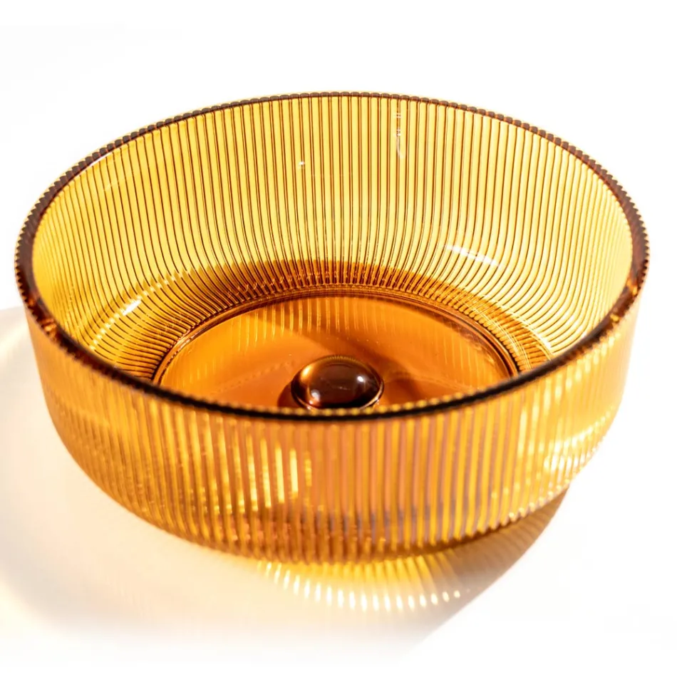 Kulaté umyvadlo na desku z benátského skla Plissè Made in Italy - Zirkon Viadurini