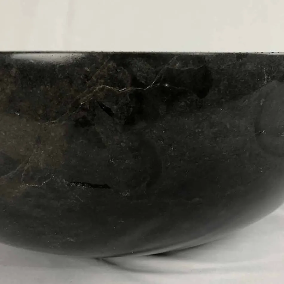 Černé kulaté umyvadlo na desku z přírodního kamene Levi, jedinečný kus Viadurini