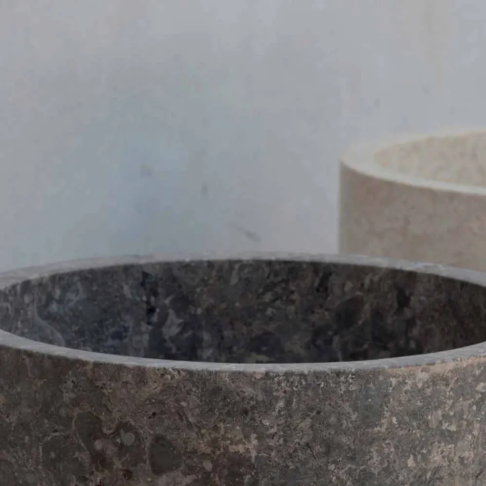 Volně stojící umyvadlo s válcovou koupelnou v šedém mramoru - Cremino Viadurini