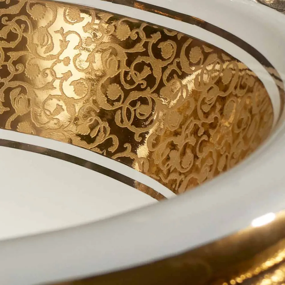 Kulaté vestavěné umyvadlo v požární hlíně a zlato vyrobené v Itálii, Otis Viadurini