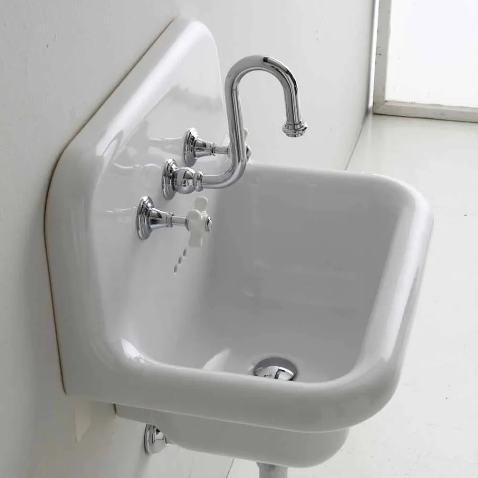 Umyvadlo stěna keramické bílé obdélníkové konstrukce Davis Viadurini