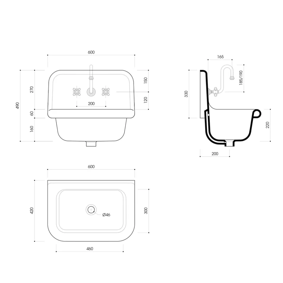 Umyvadlo stěna keramické bílé obdélníkové konstrukce Davis Viadurini