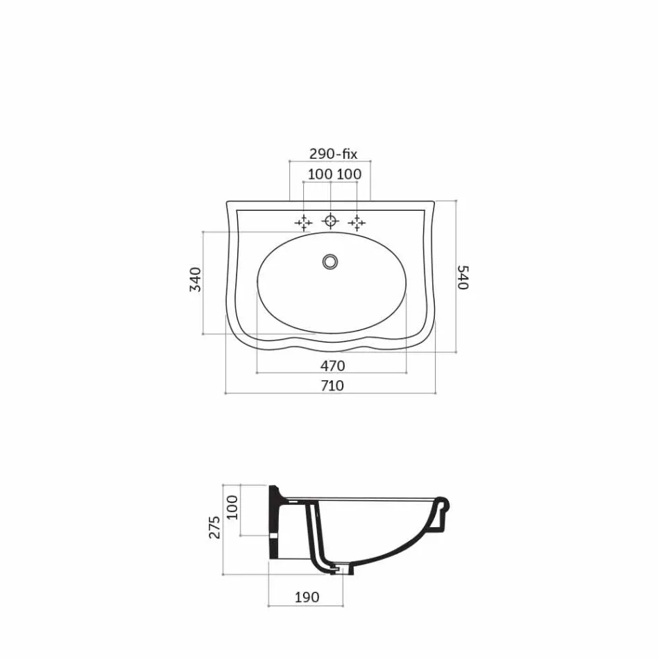 Umyvadlová zeď nebo s keramickým sloupem L70cm Vyrobeno v Itálii Avise Viadurini