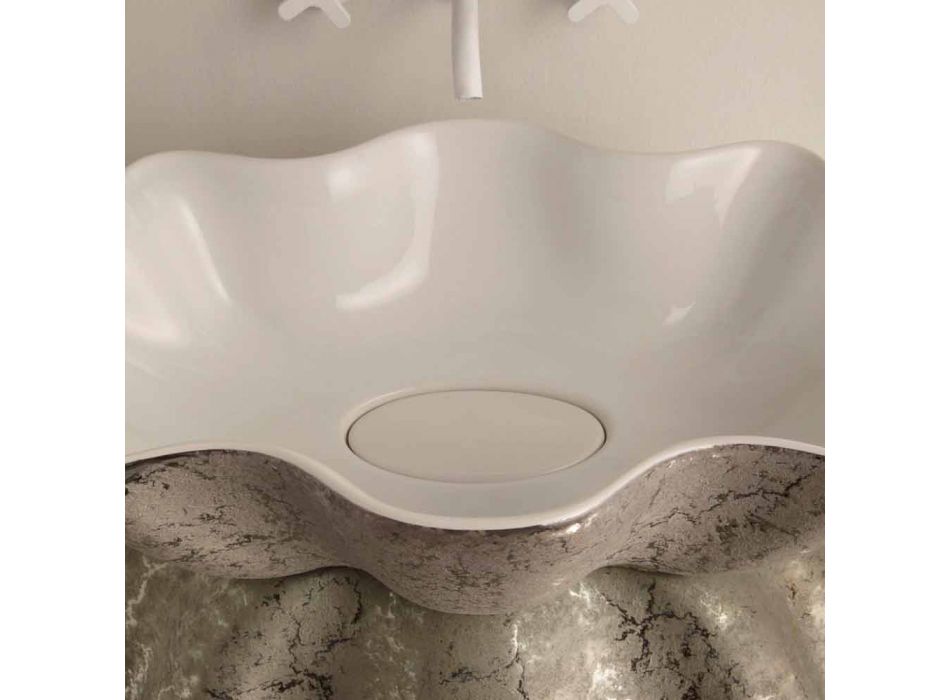 Bílé stříbrné keramické deskové umývadlo vyrobené v Itálii Cubo Viadurini