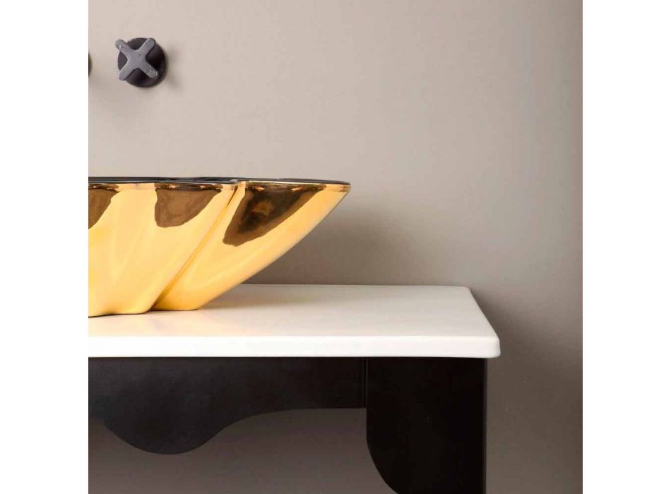 Designové umyvadlo keramické černé a zlaté vyrobené v Itálii Rayan Viadurini