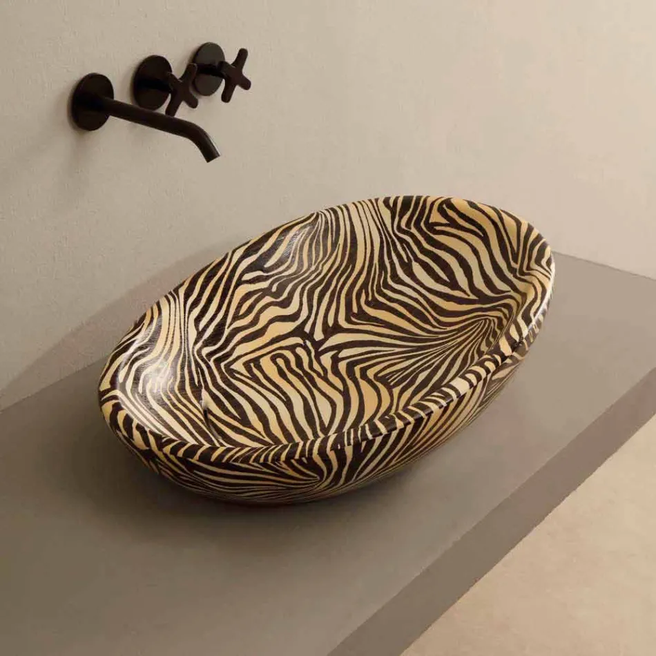 Designové keramické umývadlo s oranžovou zebrou vyrobené v Itálii Lesklý Viadurini