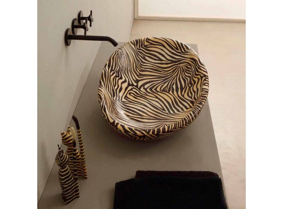 Designové keramické umývadlo s oranžovou zebrou vyrobené v Itálii Lesklý Viadurini