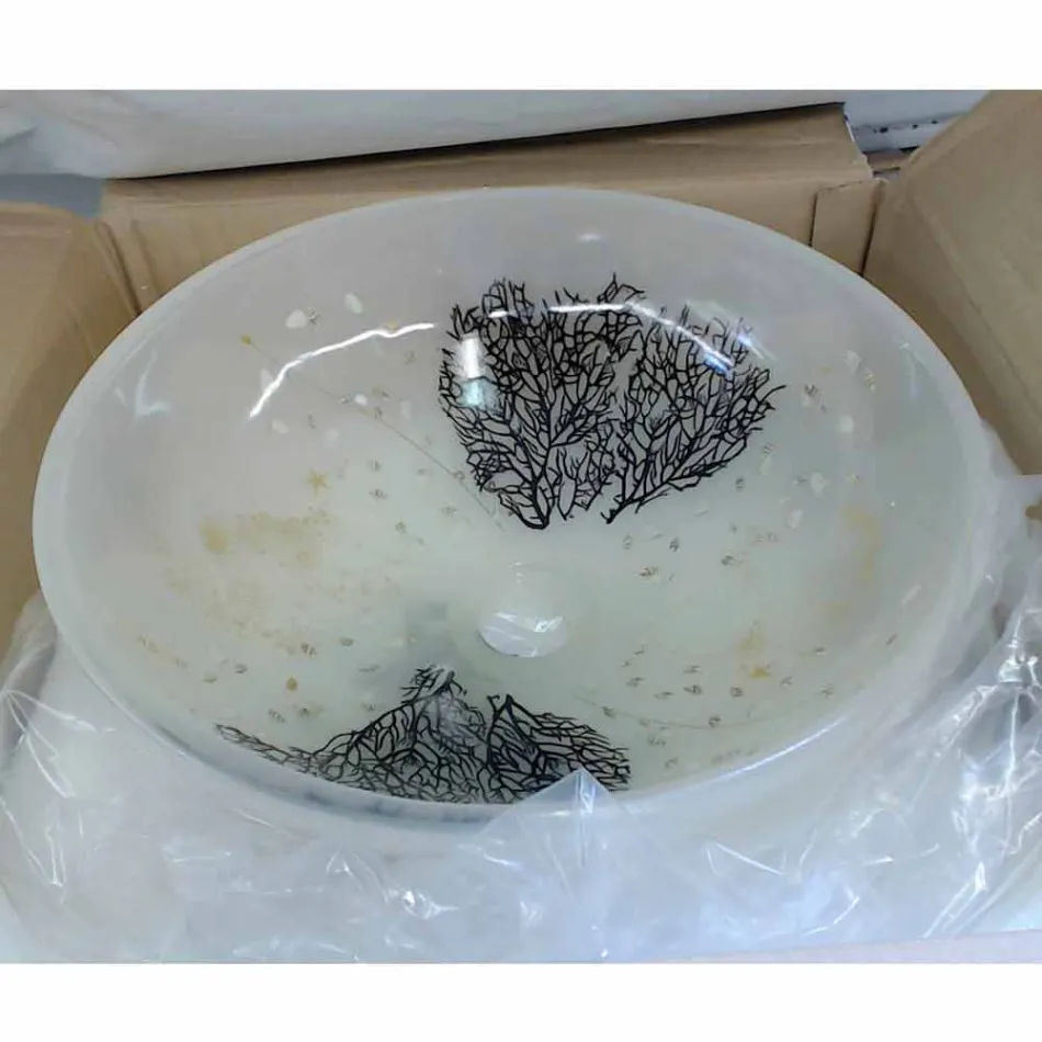 Designové umyvadlo na desku v pryskyřici s korálovými vložkami - Salvatore Viadurini