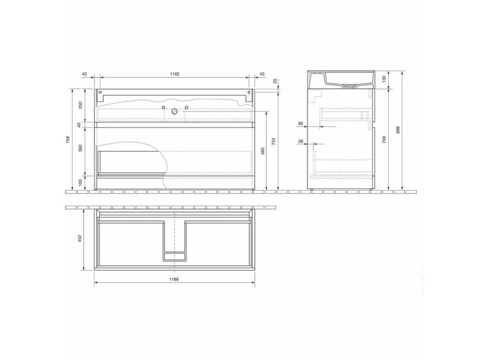 Dvojité umyvadlo s podlahovou skříní moderního designu v laminátu - Pompeje Viadurini