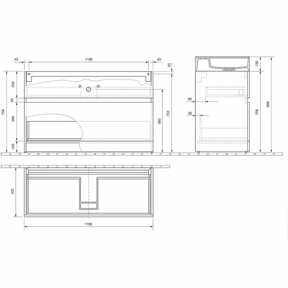 Dvojité umyvadlo s podlahovou skříní moderního designu v laminátu - Pompeje Viadurini