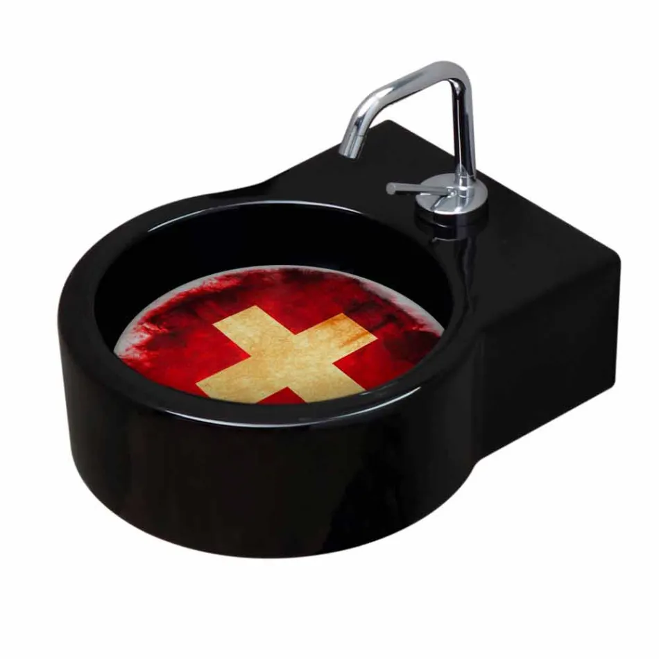 Volně stojící černé keramické umyvadlo / závěs vyrobené v Itálii Tor Viadurini