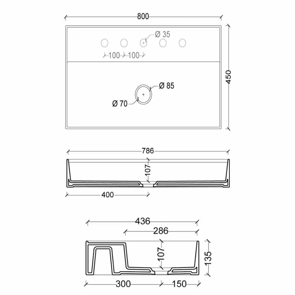 keramické umyvadlo moderní design Sun 80x45 cm, vyrobeno v Itálii Viadurini