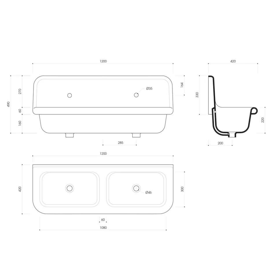 keramické umyvadlo se dvěma miskami na nosné konstrukce Calvin Viadurini
