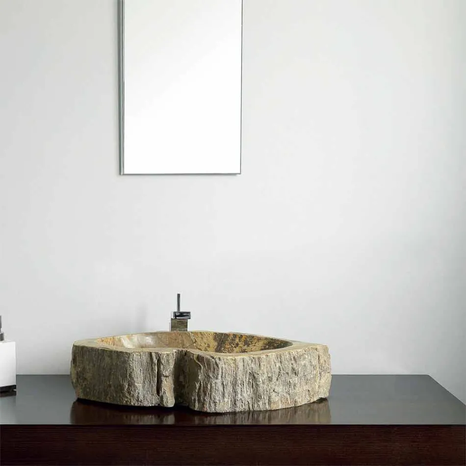 Dřevěné umyvadlo Fossil Counter Goa z jednoho kusu Viadurini