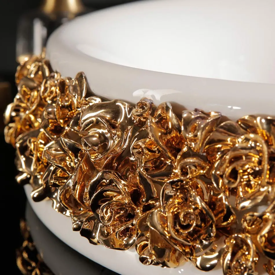 Porcelánové umyvadlo s ručně aplikovanými lístky Made in Italy - Amarone Viadurini